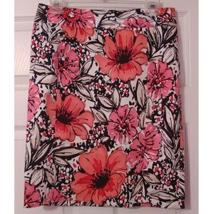 White Black & Pink Floral Watercolor Pencil Skirt